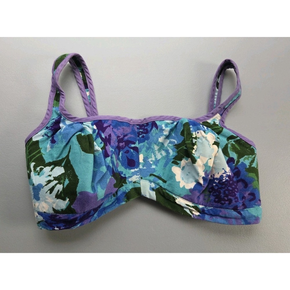 Vintage DeWeese Designs Swim Top Sta-Cup Bra Size 14/ 36 Purple Floral